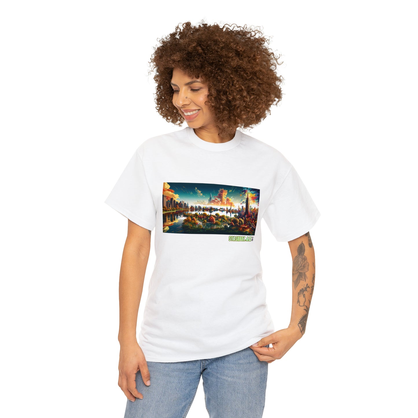 Unisex Heavy Cotton T-Shirt Dreamlike Illustration of a City New York 004