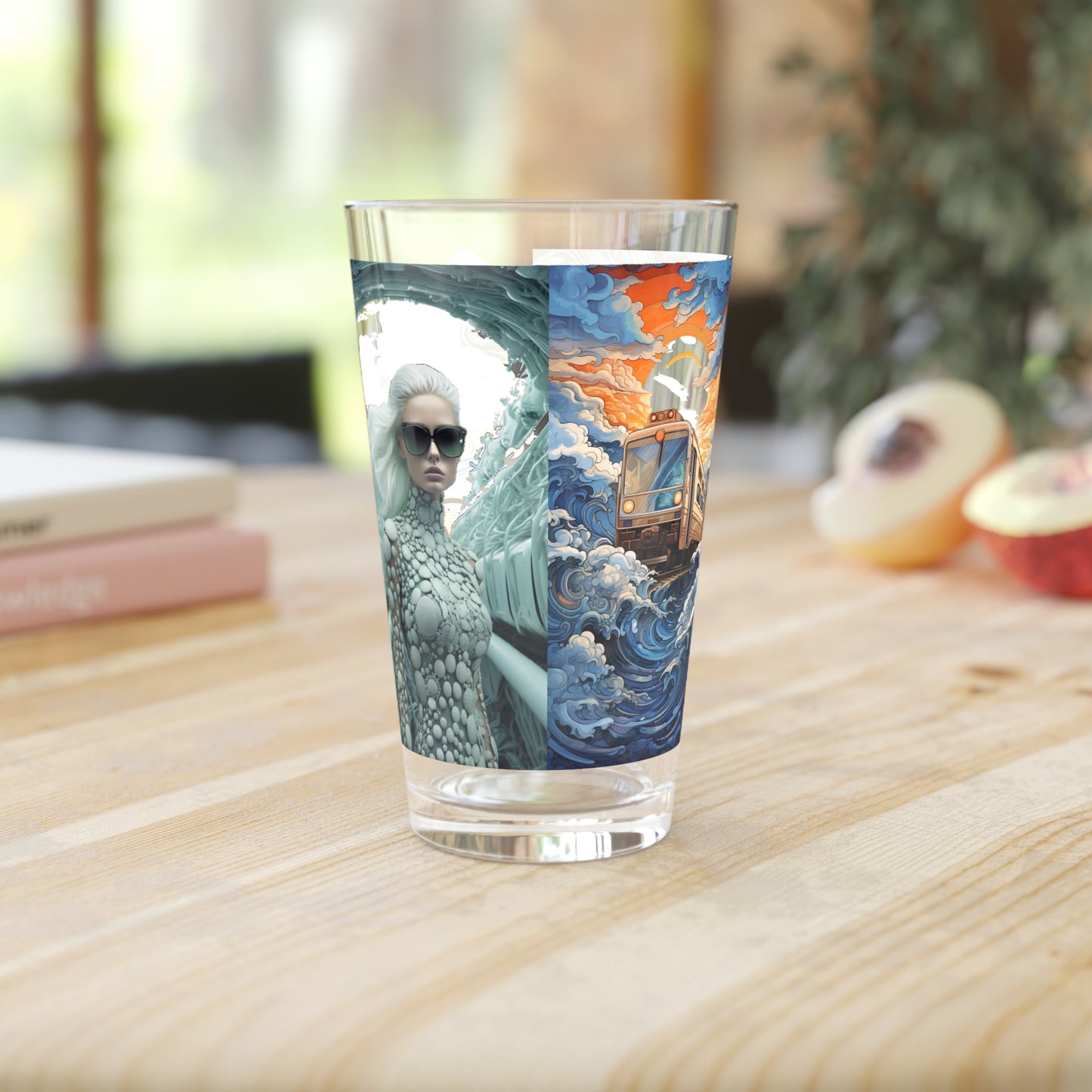 Premium 16oz Glass Featuring Quirky Manga Art and Neo Plasticism