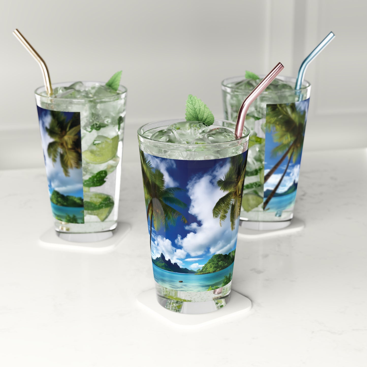 Pint Glass, 16oz Tahiti Tropical Beach Art Tropics 001