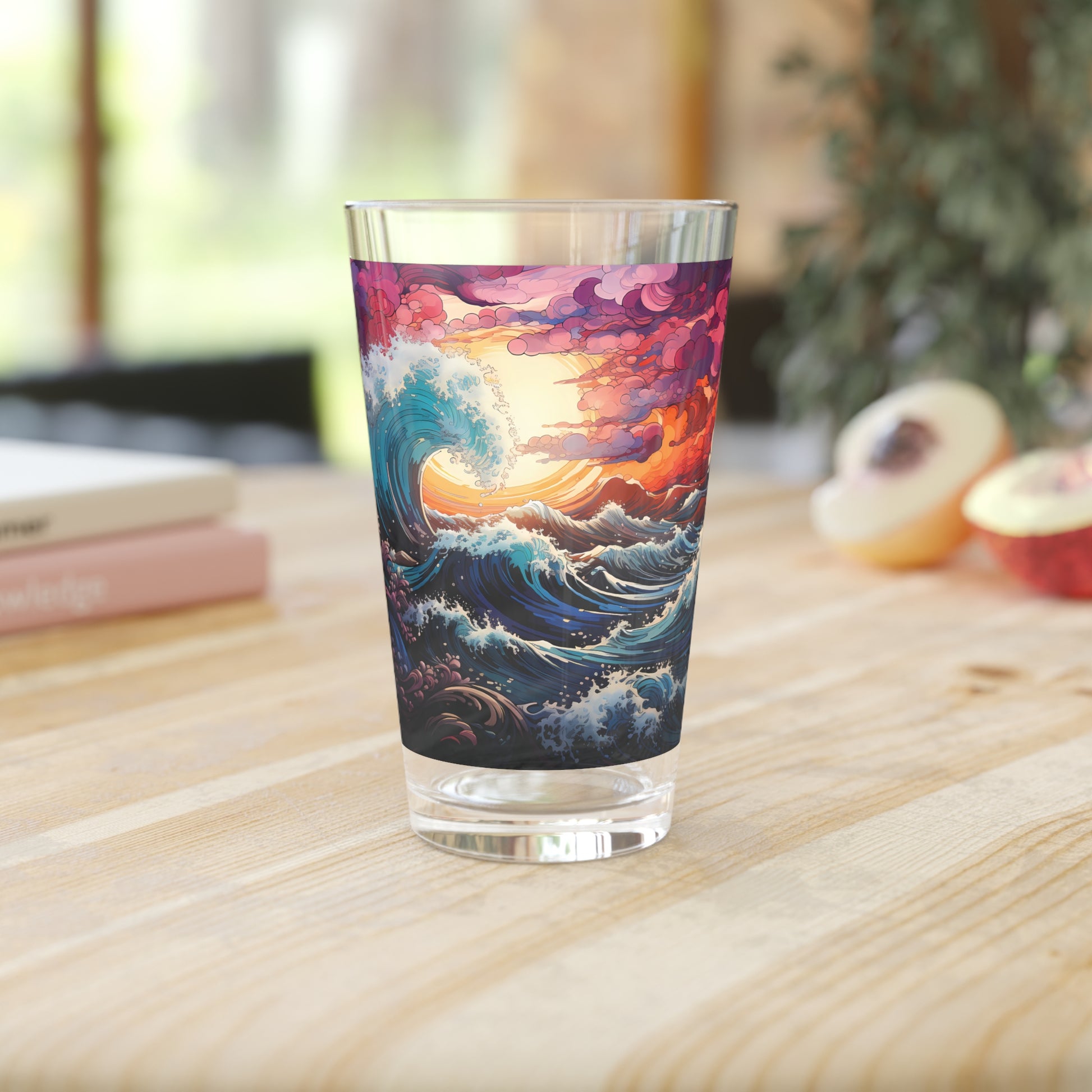 A Splash of Beauty: Stunning Ocean Wave - Colorful - Pint Glass, 16oz. Elevate your drinking experience with this captivating pint glass, showcasing the essence of ocean waves in vivid colors. Perfect for adding a touch of coastal charm to your gatherings. #OceanInspiration #VibrantWaves #StashboxStyle