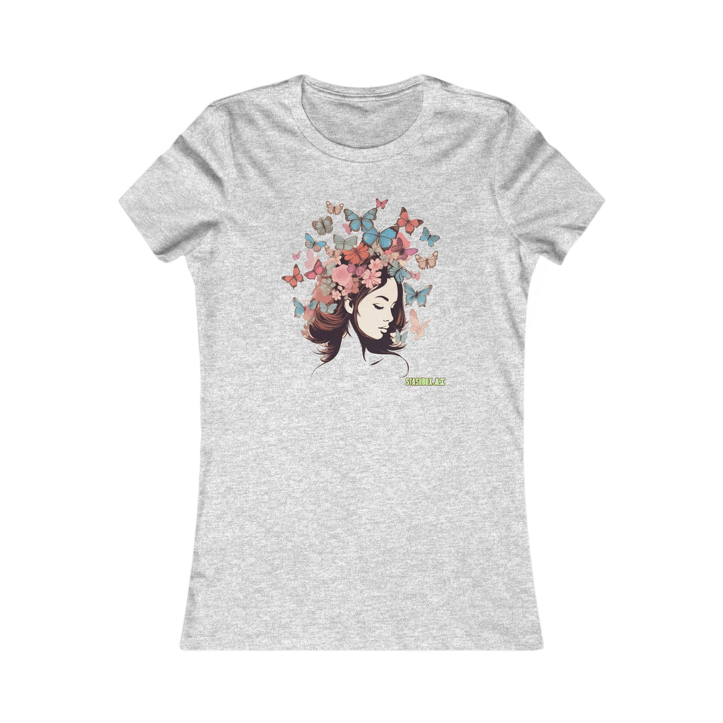 Women's Favorite T-Shirt Beautiful Girl Silouette Butterfly Design 019