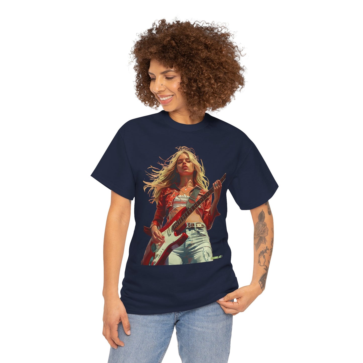 Unisex Heavy Cotton T-Shirt Girl Guitarist Rocking 013