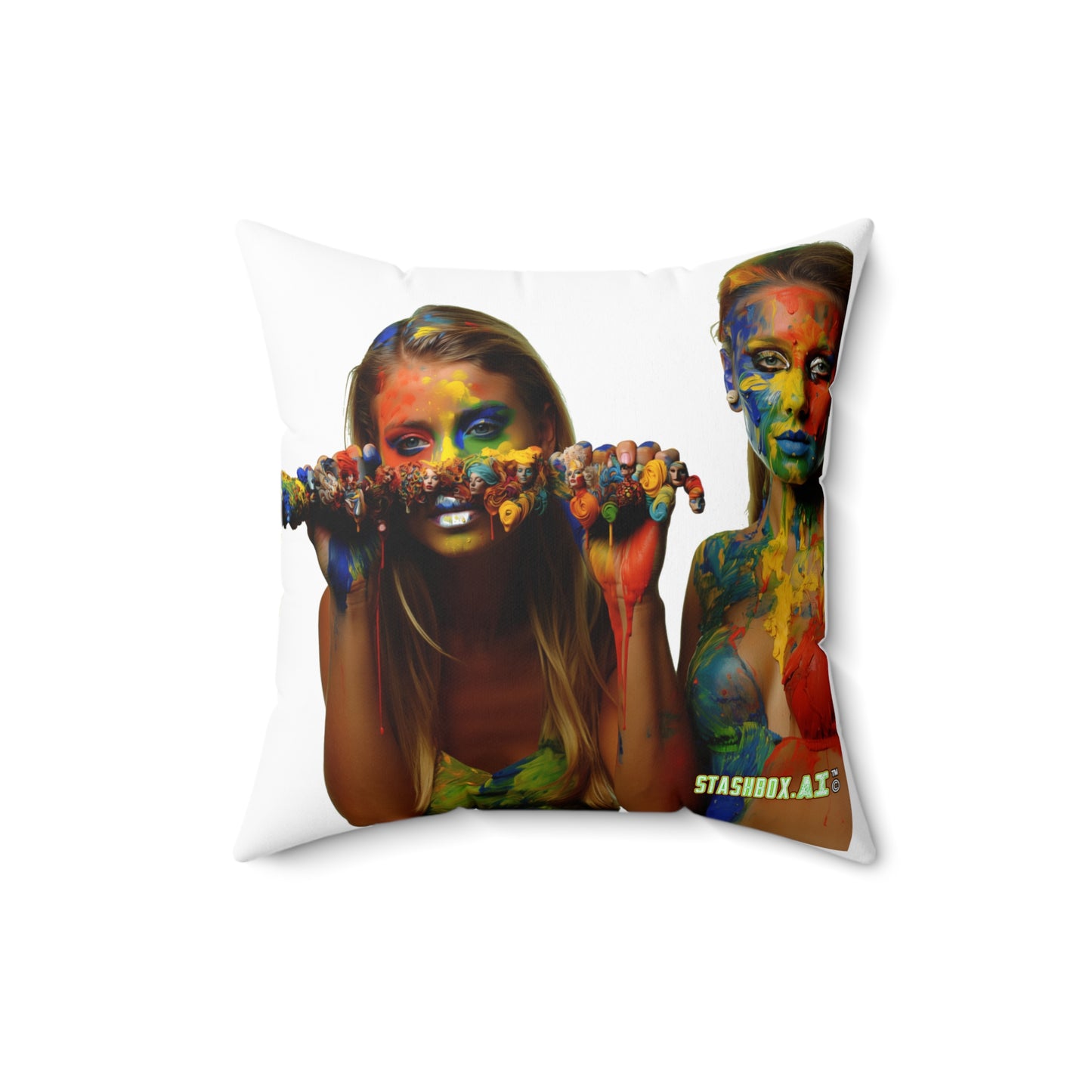 Faux Suede Square Pillow Rainbow Body Paint on Models 023/024