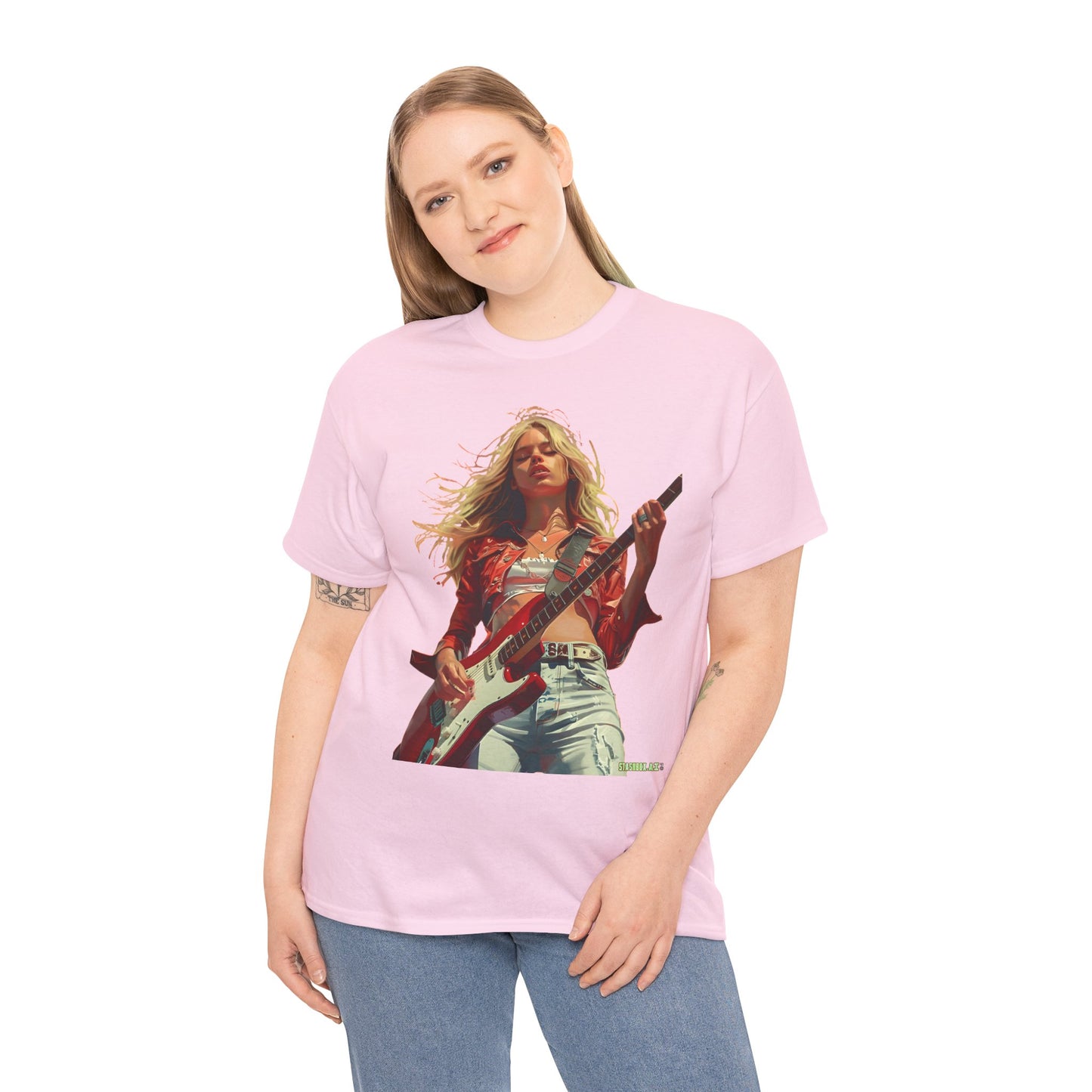 Unisex Heavy Cotton T-Shirt Girl Guitarist Rocking 013