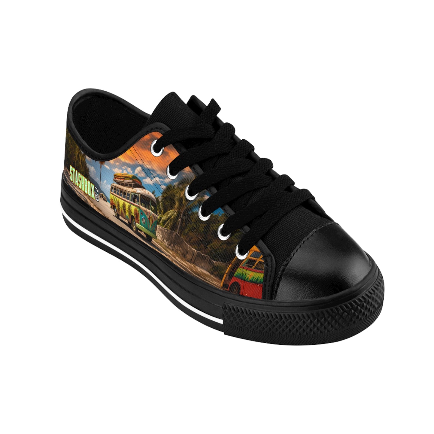 STASHBOX.AI Hawaiian Classic VW Bus - Custom Men's - Tropical 001 Shoes with original music and psychedelic artwork