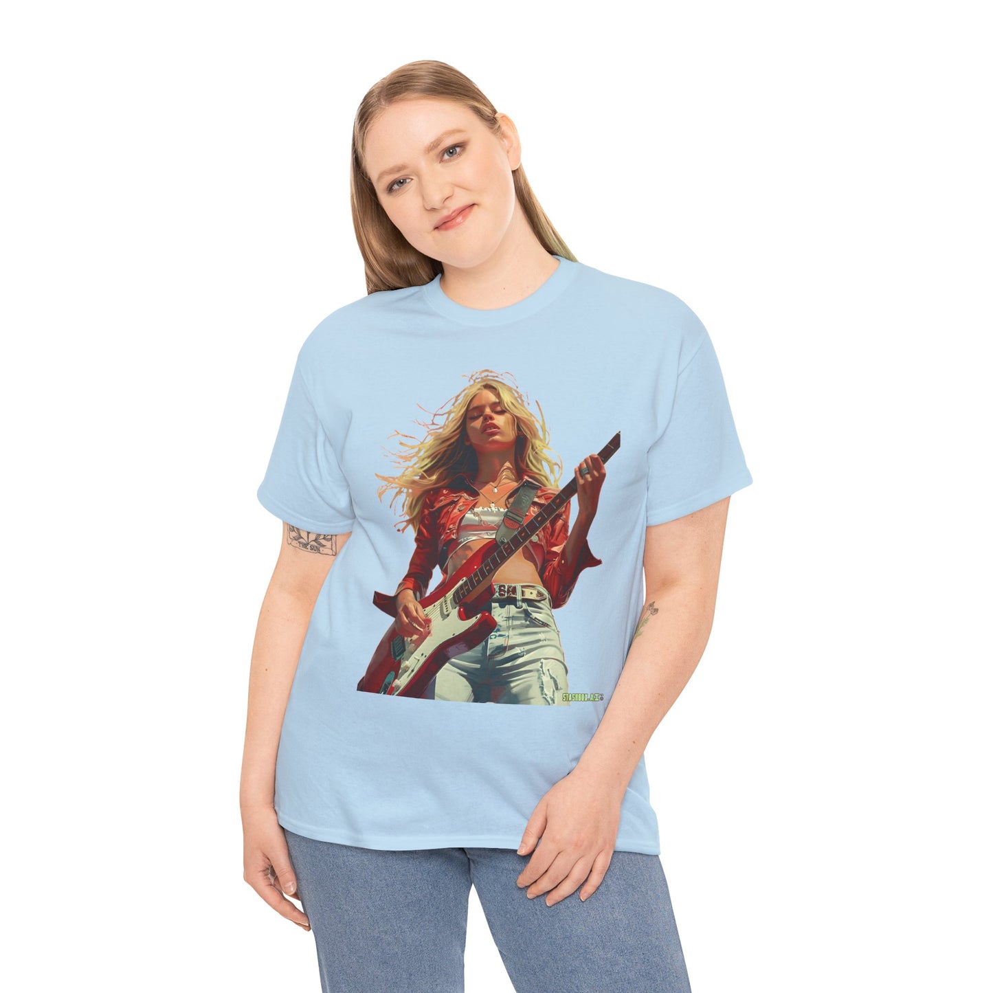 Unisex Heavy Cotton T-Shirt Girl Guitarist Rocking 013