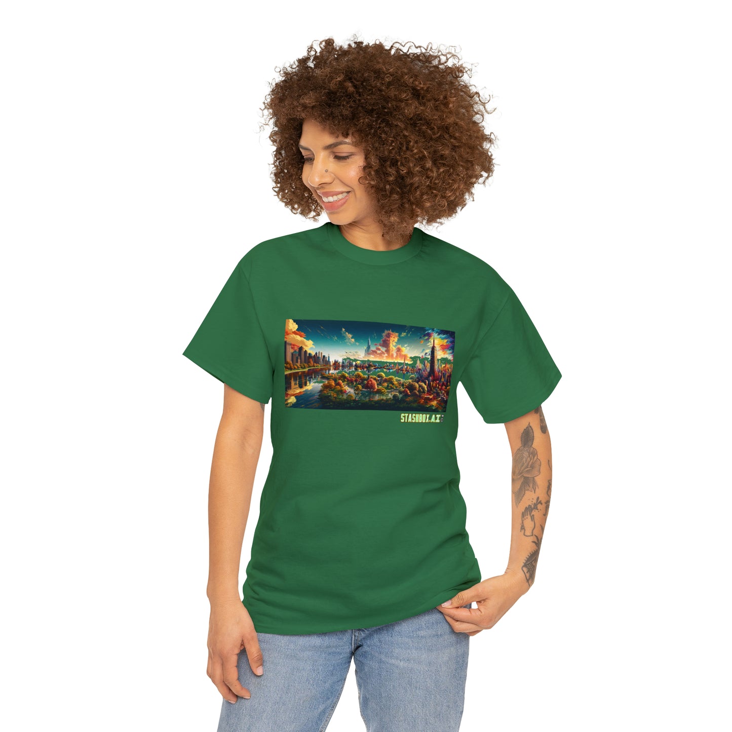 Unisex Heavy Cotton T-Shirt Dreamlike Illustration of a City New York 004