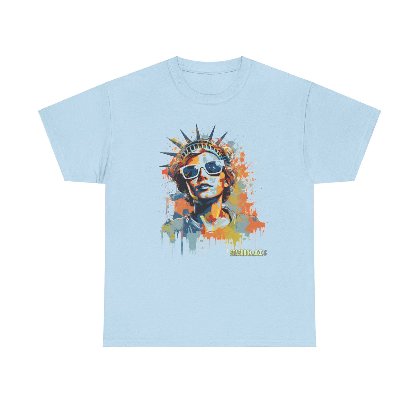 Graffiti-Inspired Statue of Liberty Man New York City - Drips and Splatters - Color Splash - Unisex Heavy Cotton Tee - Stashbox New York Design - #001