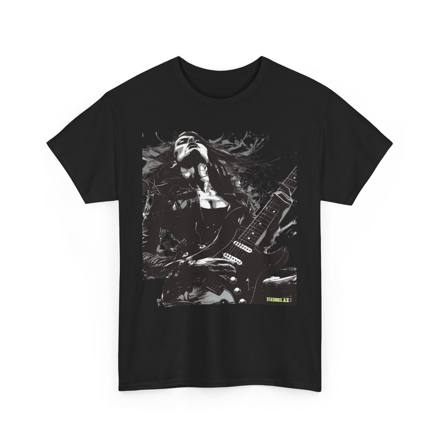 Unisex Heavy Cotton T-Shirt Girl Guitarist Rocking 001