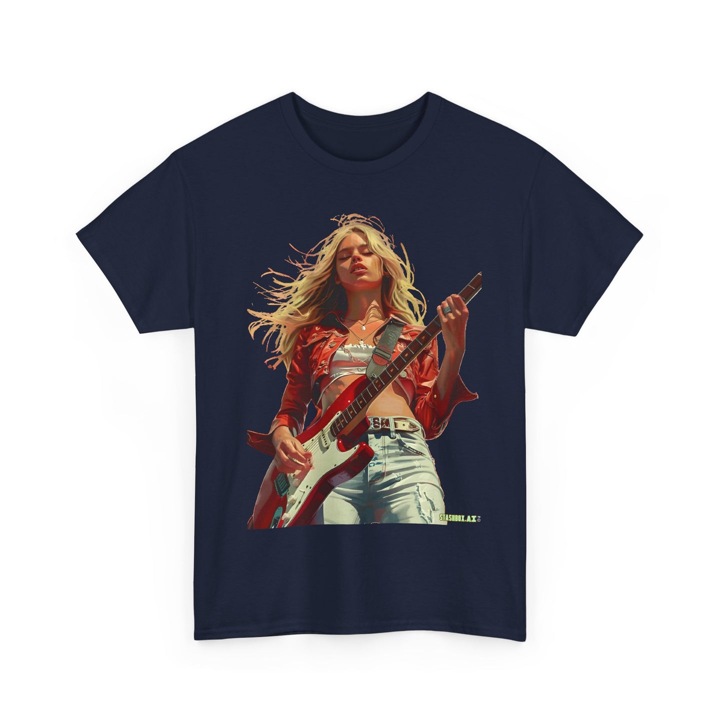 Unisex Heavy Cotton T-Shirt Girl Guitarist Rocking 013