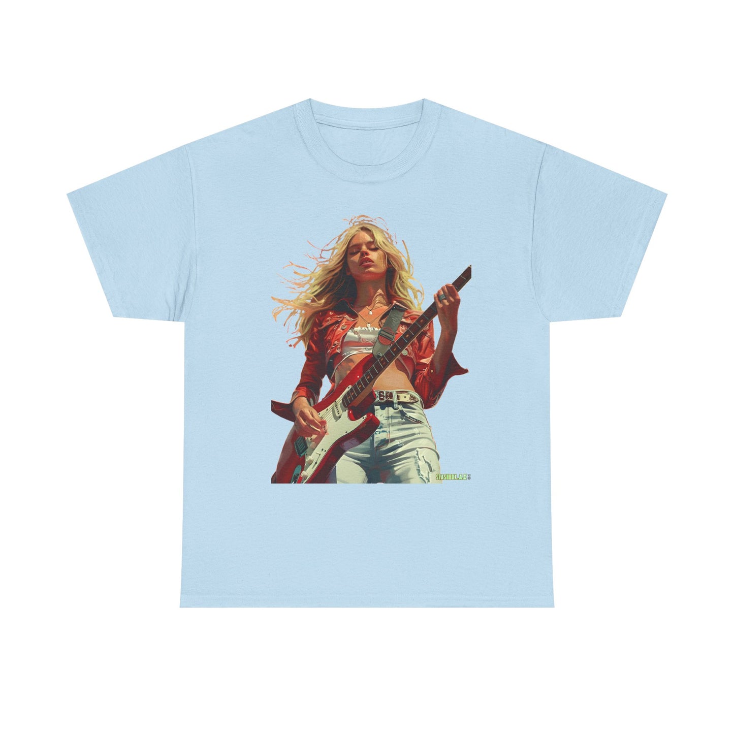 Unisex Heavy Cotton T-Shirt Girl Guitarist Rocking 013