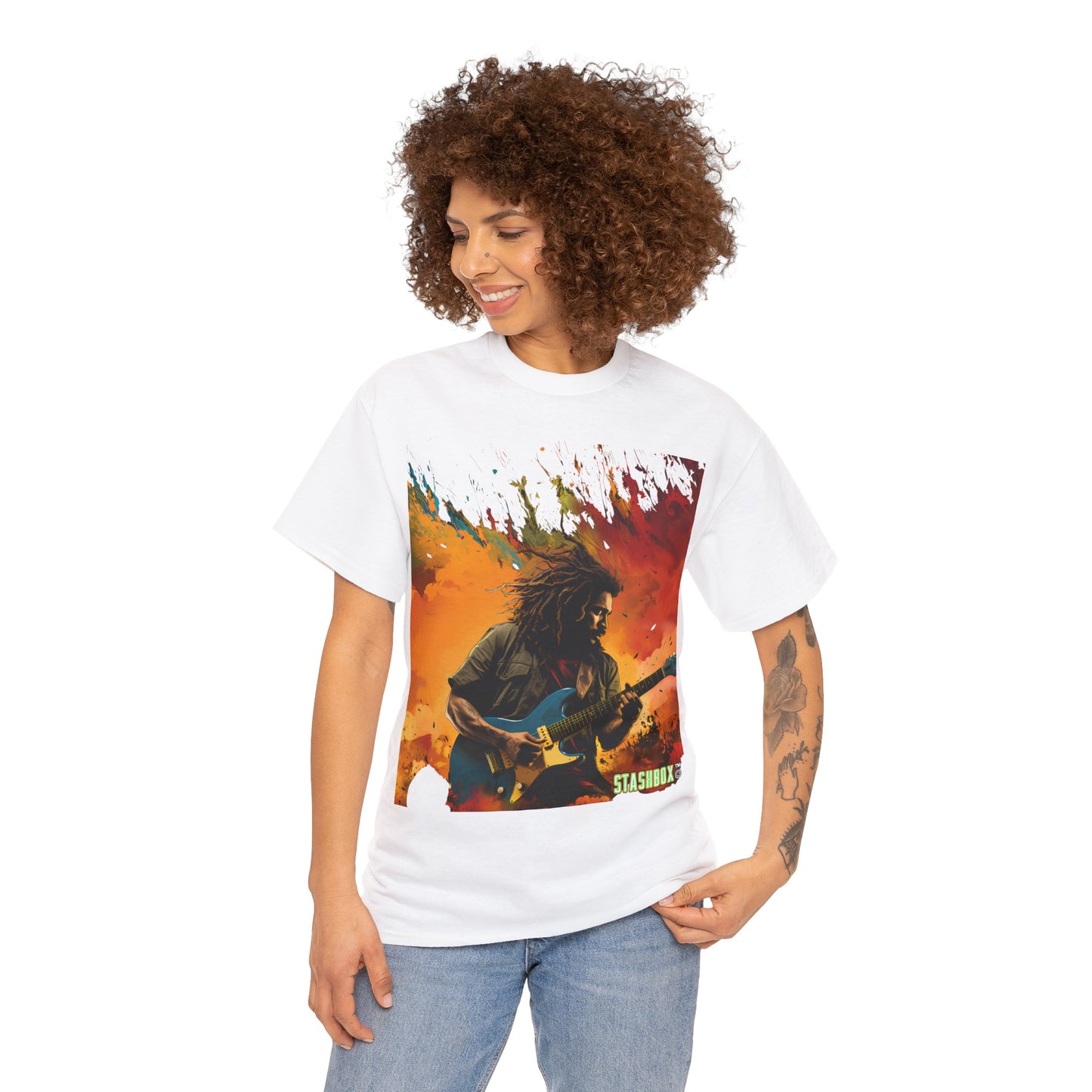Unisex Heavy Cotton Tshirt - Reggae Guitarist - 007