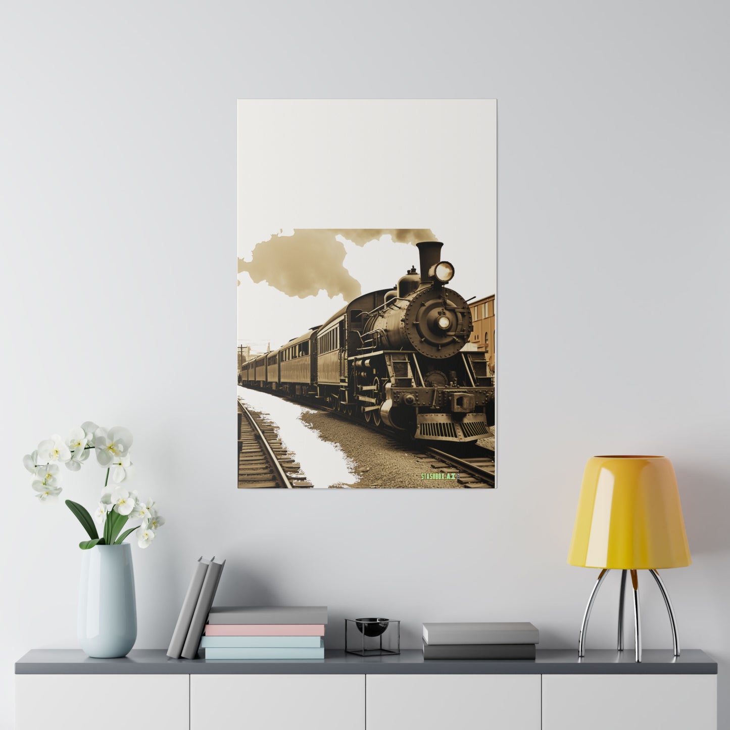 Matte Canvas, Stretched, 0.75", Classic Train Design 017