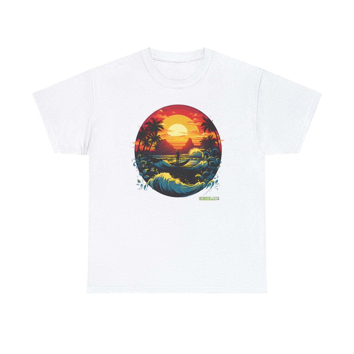 Unisex Heavy Cotton Tshirt Perfect Beach Sunset w/ Waves 036