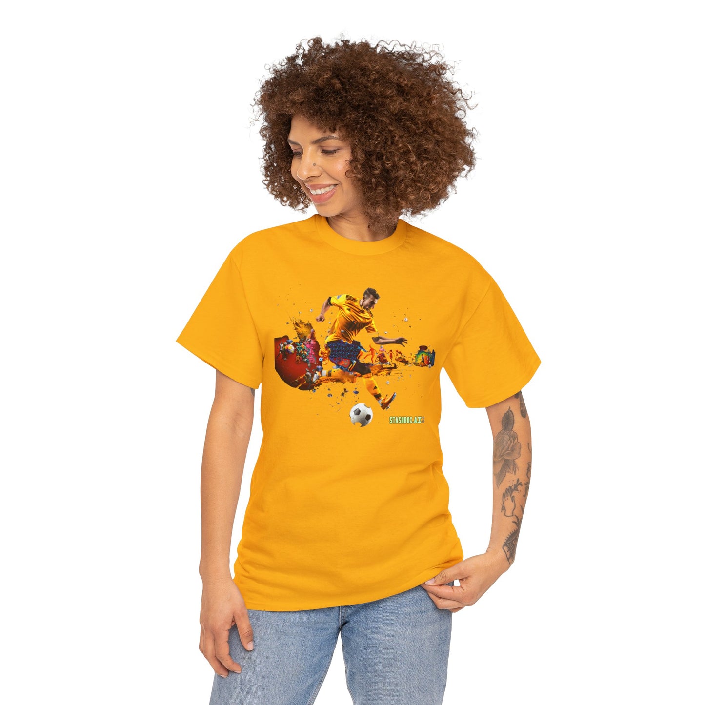 Unisex Heavy Cotton Tshirt Vibrant Color Abstract Soccer Voronoi 002