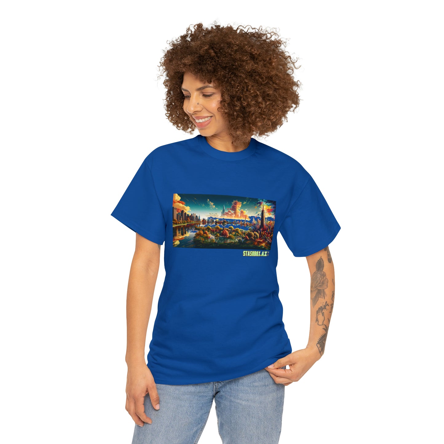 Unisex Heavy Cotton T-Shirt Dreamlike Illustration of a City New York 004