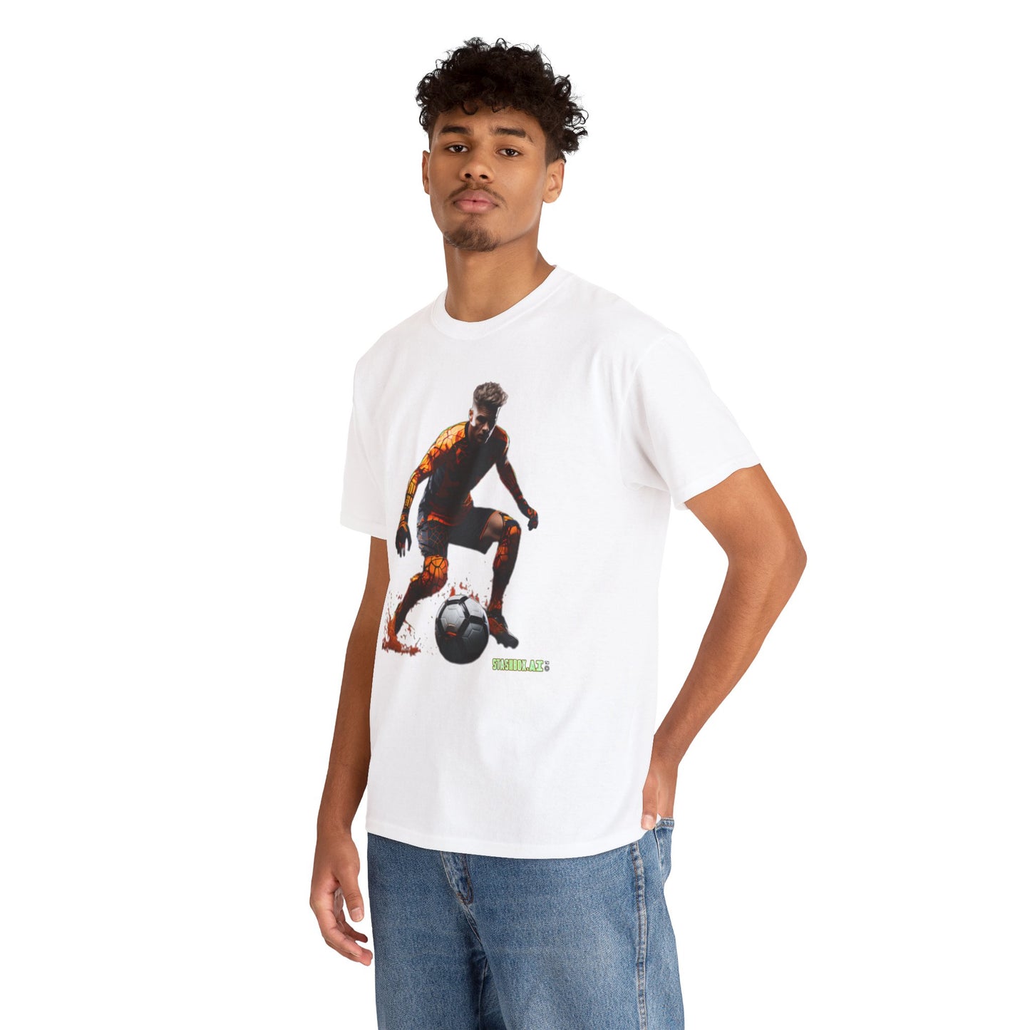 Unisex Heavy Cotton Tshirt Vibrant Color Abstract Soccer Voronoi 004