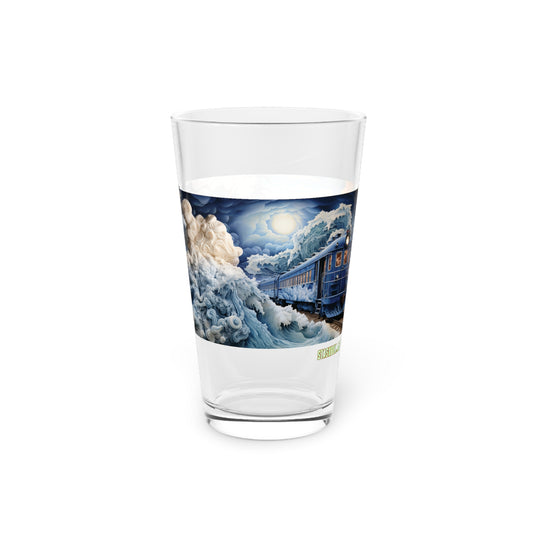 Pint Glass, 16oz Oceanic Express: Fluid Forms Mural Train 003