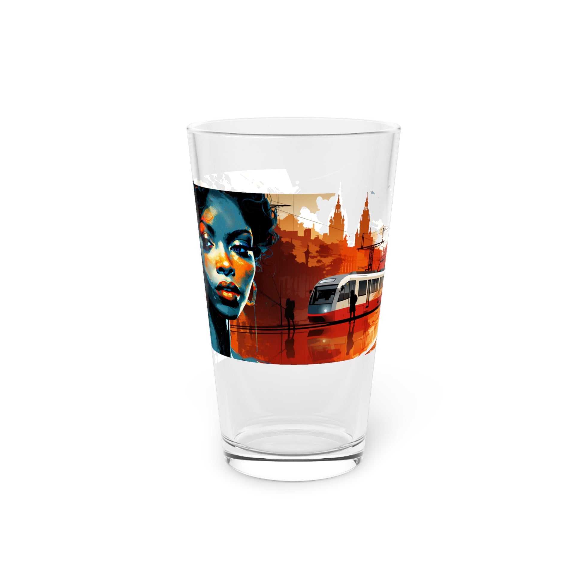 16oz Glass with Vibrant Train Art - Stashbox Train Collection