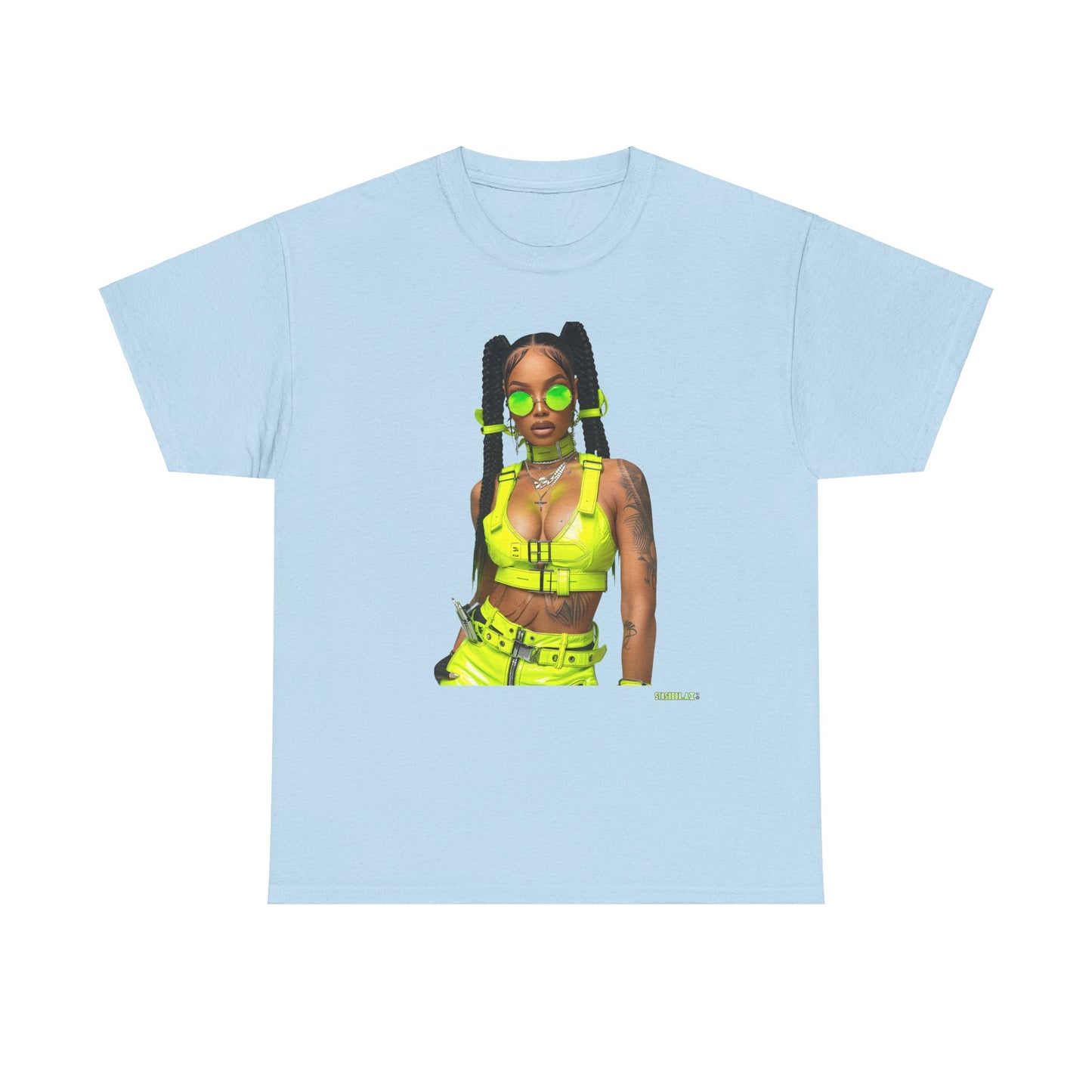 Unisex Heavy Cotton Tee Model in Hip Yellow Outfit 026