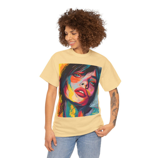 Unisex Heavy Cotton T-Shirt Beautiful Woman Drawn in Rainbow Ink 018