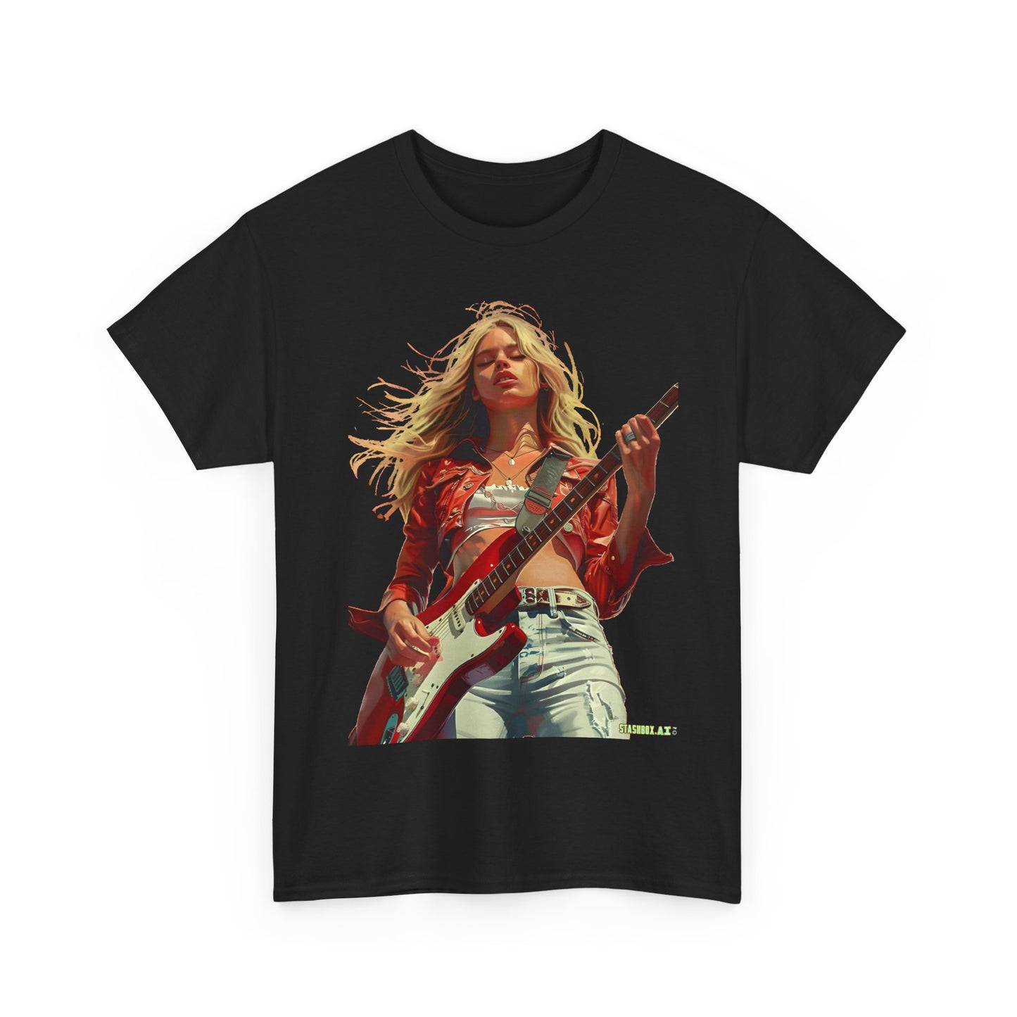 Unisex Heavy Cotton T-Shirt Girl Guitarist Rocking 013