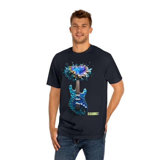 Unisex Classic Tshirt - Turquoise Electric Guitar - Scaled Tiles with color explosion 002