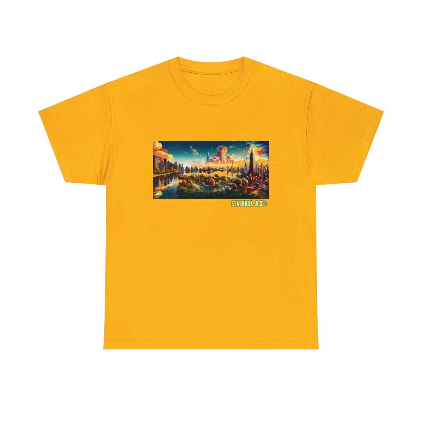 Unisex Heavy Cotton T-Shirt Dreamlike Illustration of a City New York 004