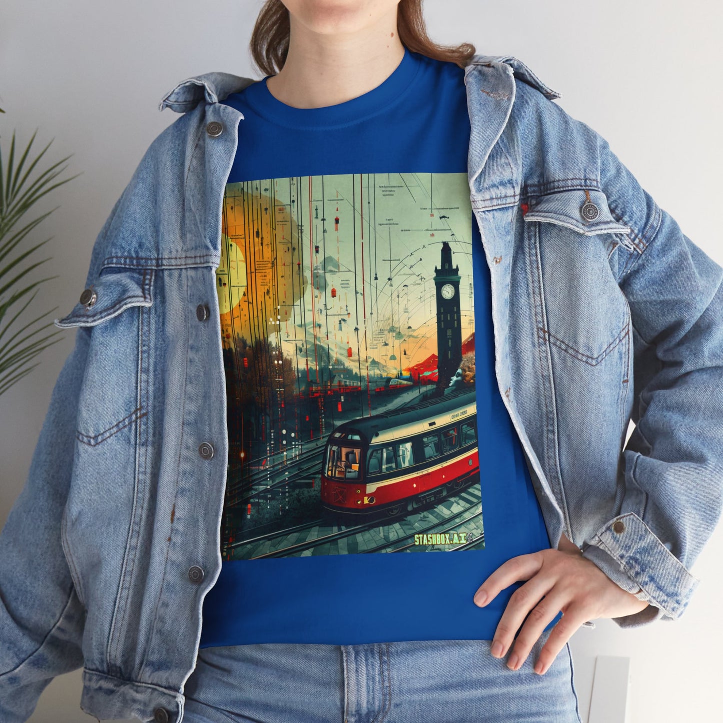 Unisex Heavy Cotton Tee Train Bauhaus Art Style Design 002