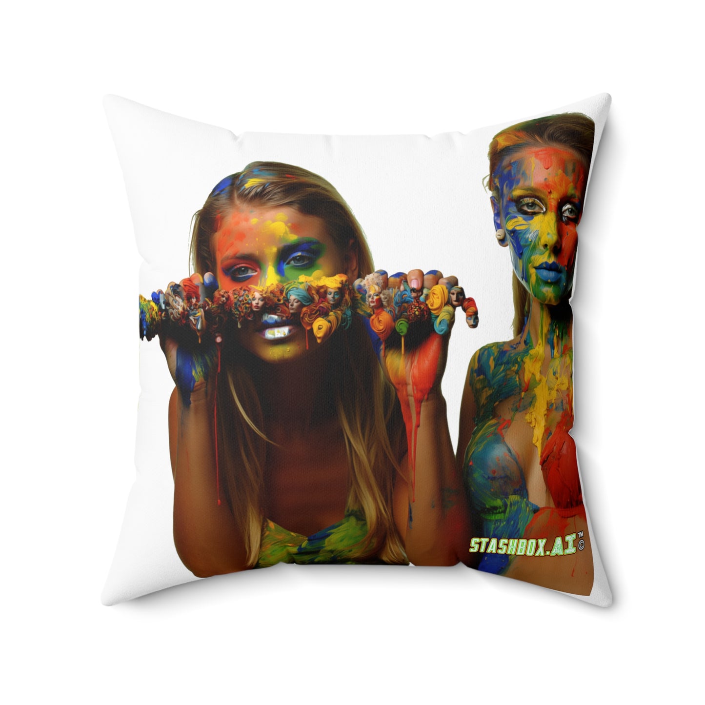 Faux Suede Square Pillow Rainbow Body Paint on Models 023/024