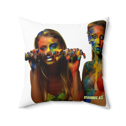 Faux Suede Square Pillow Rainbow Body Paint on Models 023/024