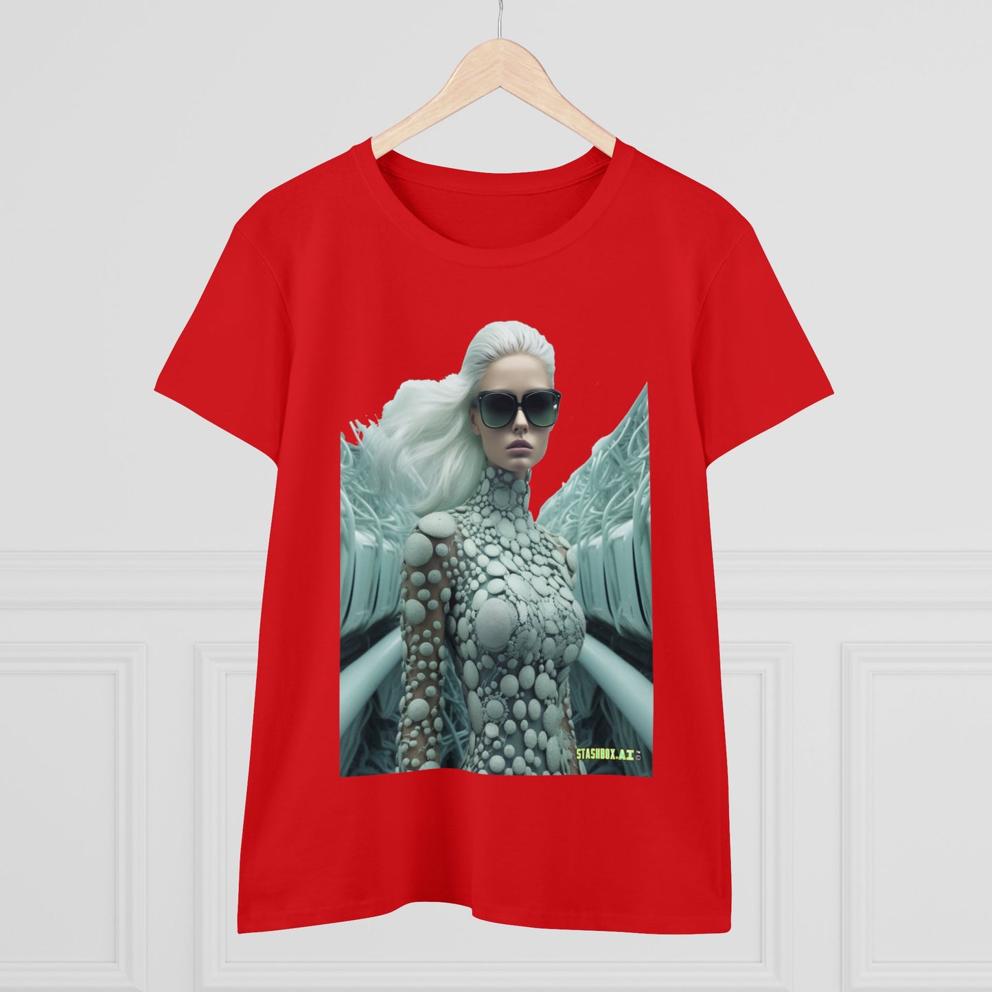 Women's Midweight Cotton T-Shirt Silver Futuristic Train Model 010