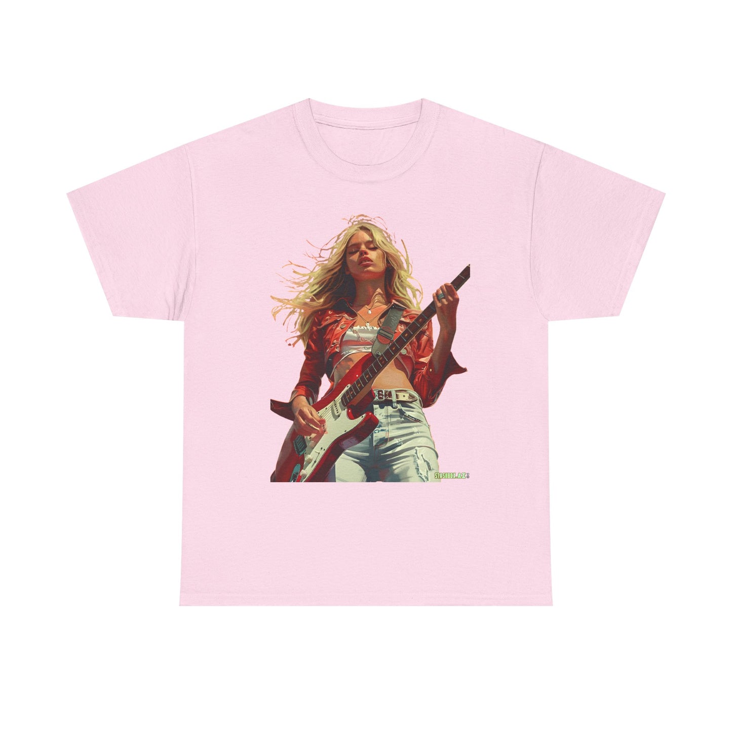 Unisex Heavy Cotton T-Shirt Girl Guitarist Rocking 013