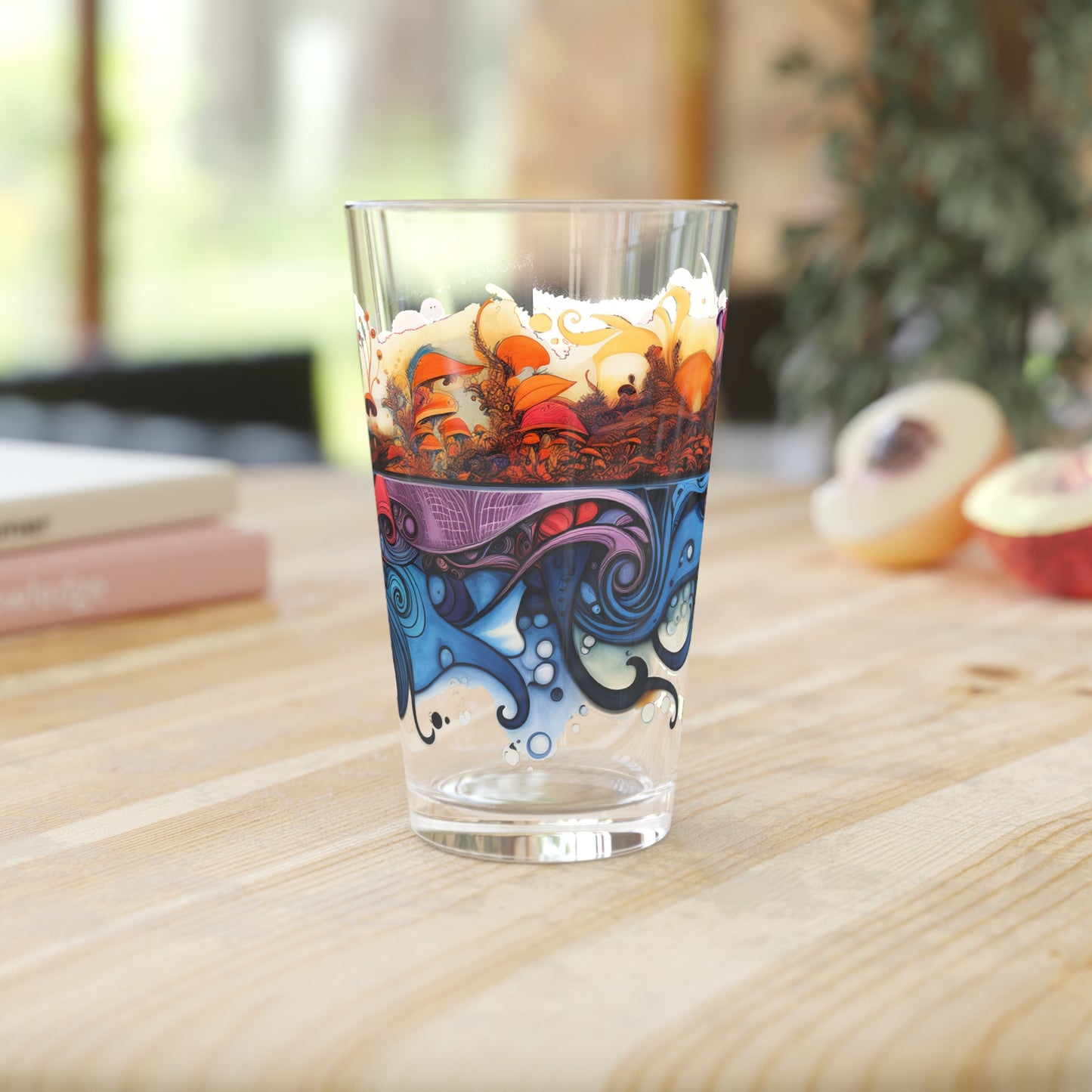 Pint Glass, 16oz Mushroom Psychedelic Design 001