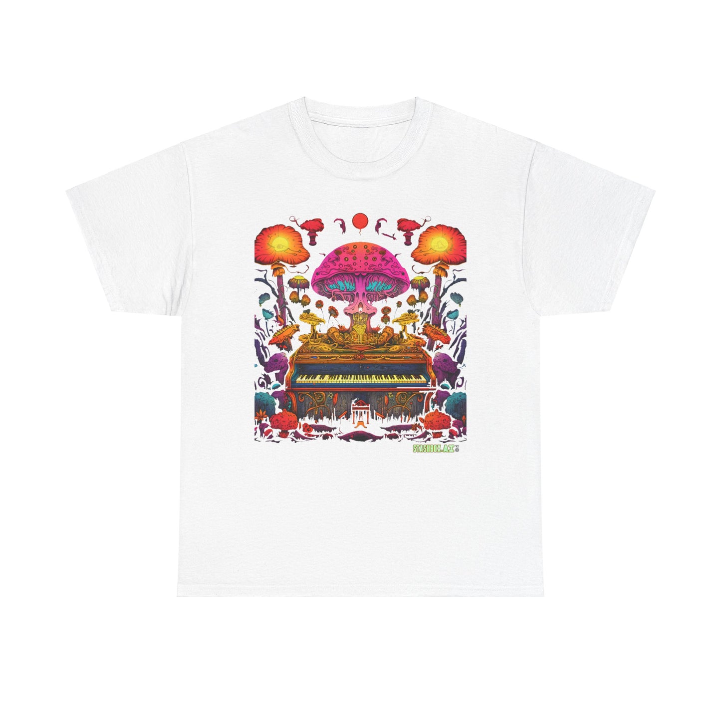 Unisex Heavy Cotton Tee Psychedelic Piano Design 001