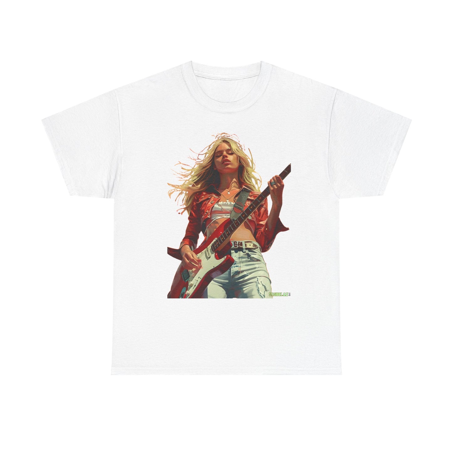 Unisex Heavy Cotton T-Shirt Girl Guitarist Rocking 013