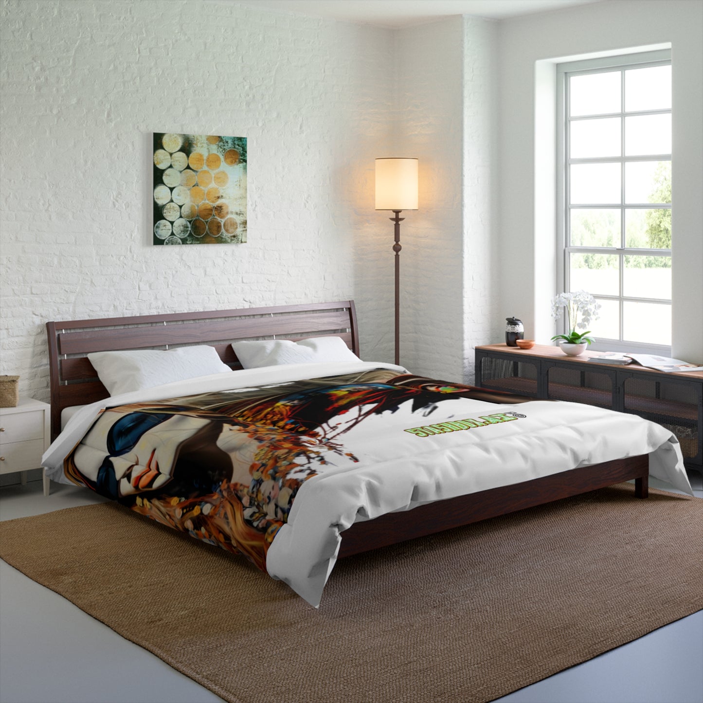 Bedding Comforter Beautiful Model w/Sunglasses Drawn with Rainbow Ink #014