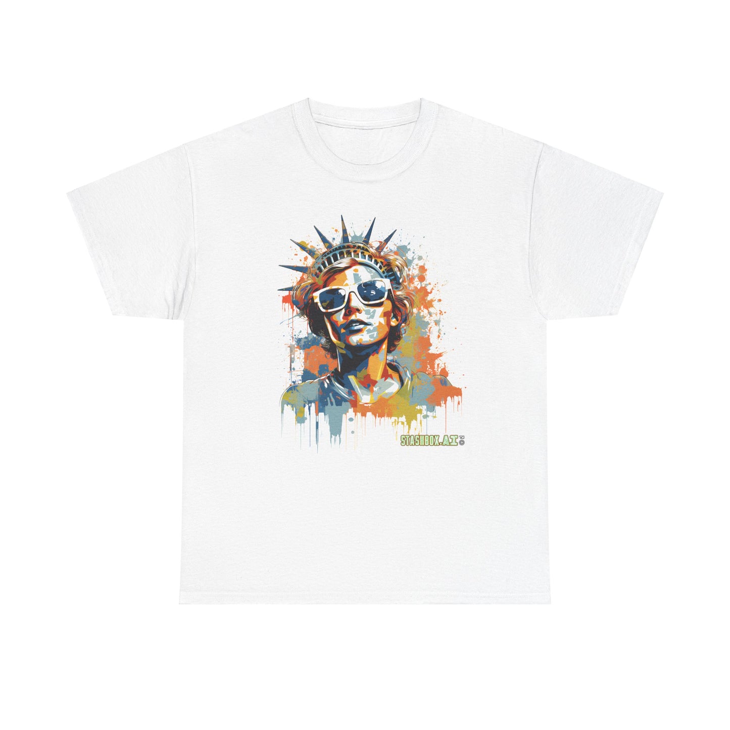 Graffiti-Inspired Statue of Liberty Man New York City - Drips and Splatters - Color Splash - Unisex Heavy Cotton Tee - Stashbox New York Design - #001