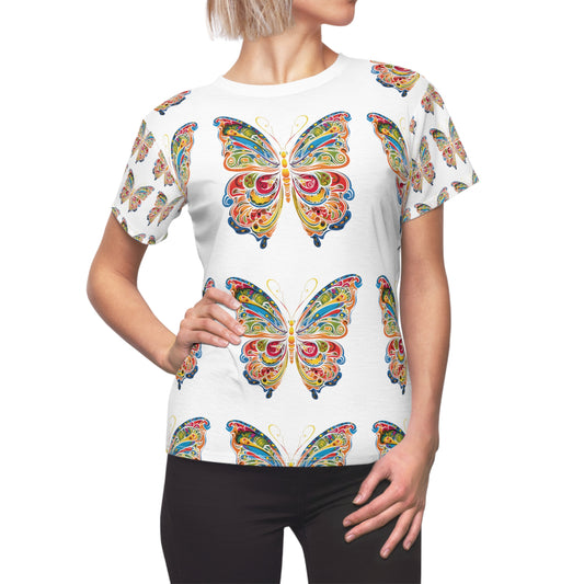 Women's Cut & Sew Tee (AOP) Butterfly Pattern T-Shirt 014