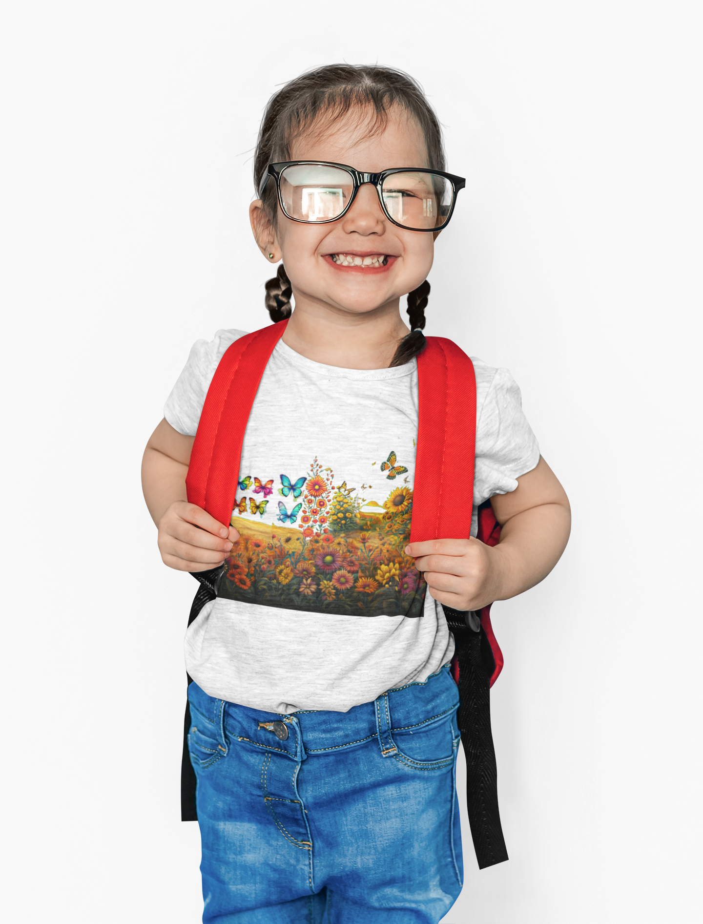 Kids Heavy Cotton⢠Tee Kids Butterflies and Sunflowers Tshirt 009