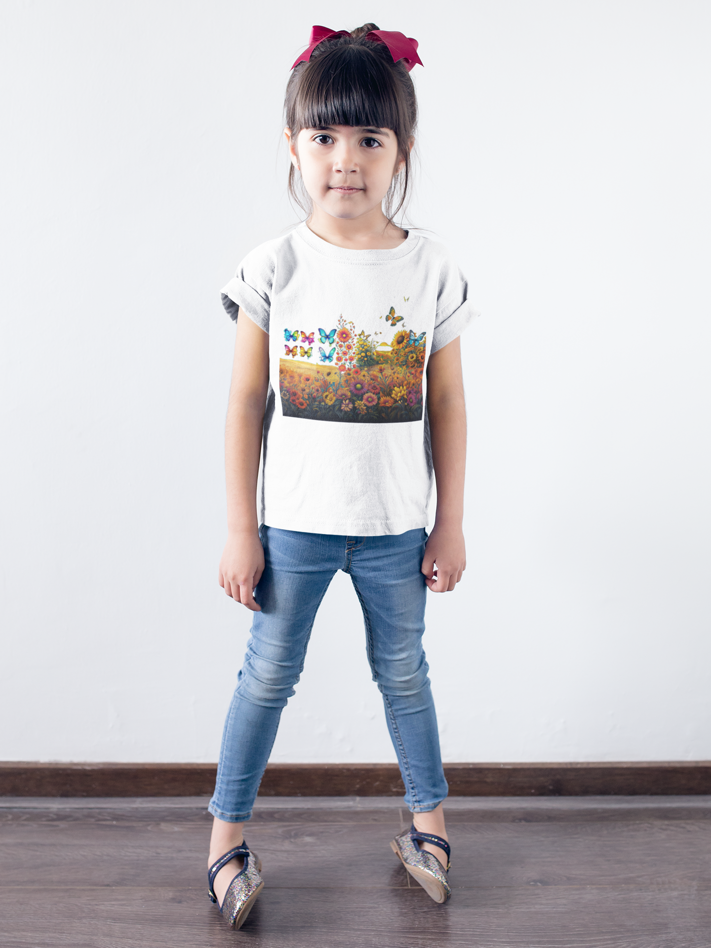 Kids Heavy Cotton⢠Tee Kids Butterflies and Sunflowers Tshirt 009