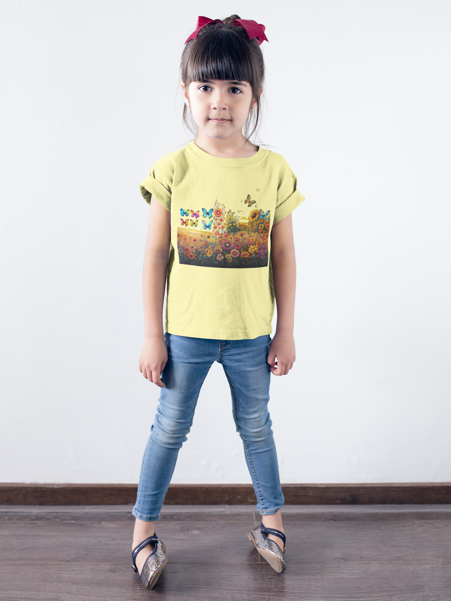 Kids Heavy Cotton⢠Tee Kids Butterflies and Sunflowers Tshirt 009
