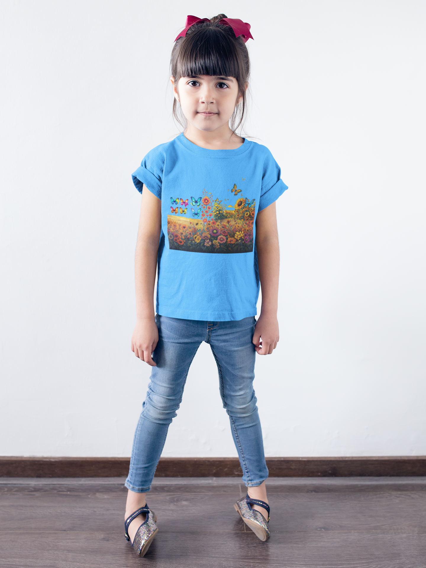 Kids Heavy Cotton⢠Tee Kids Butterflies and Sunflowers Tshirt 009
