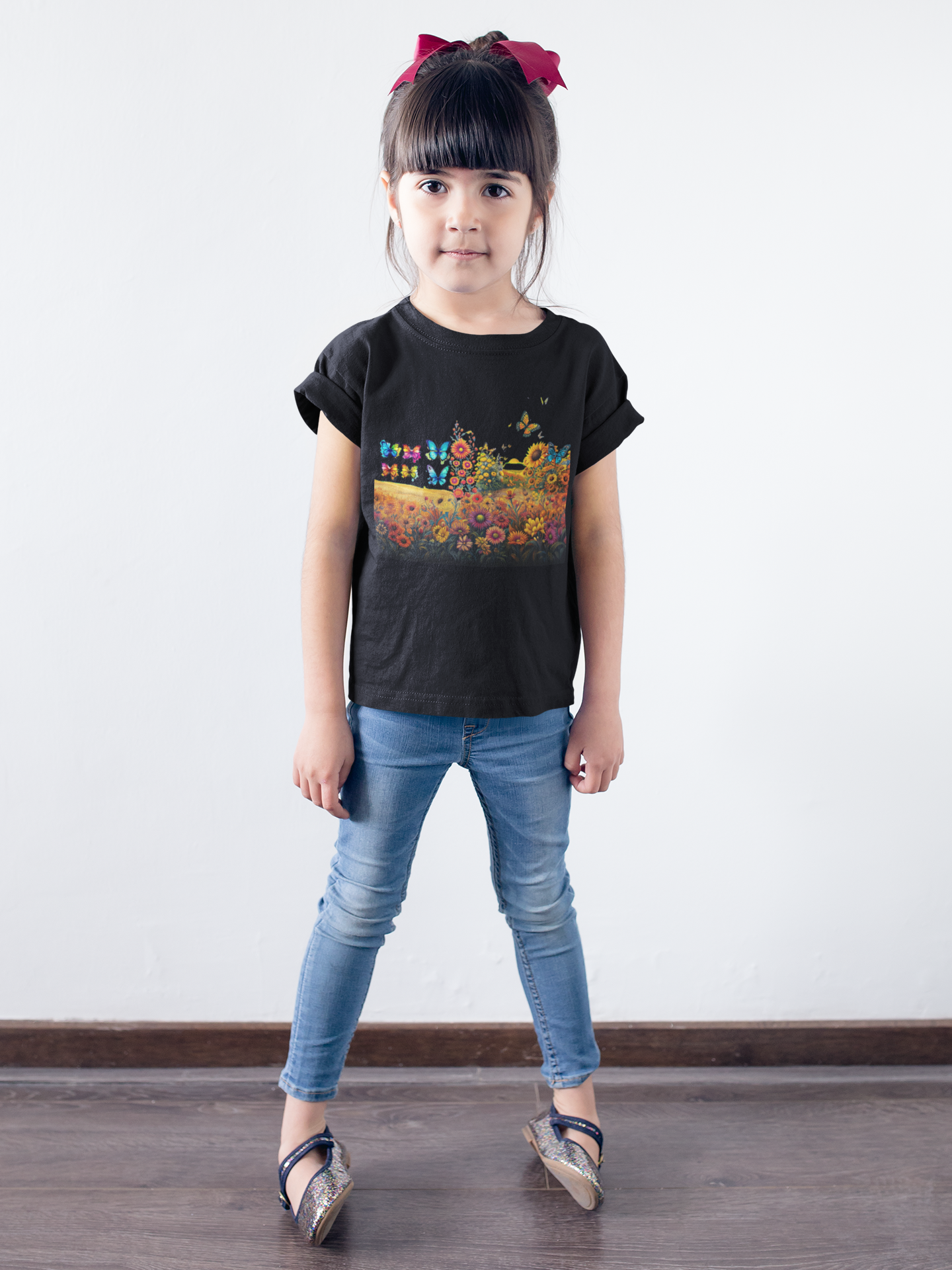 Kids Heavy Cotton⢠Tee Kids Butterflies and Sunflowers Tshirt 009