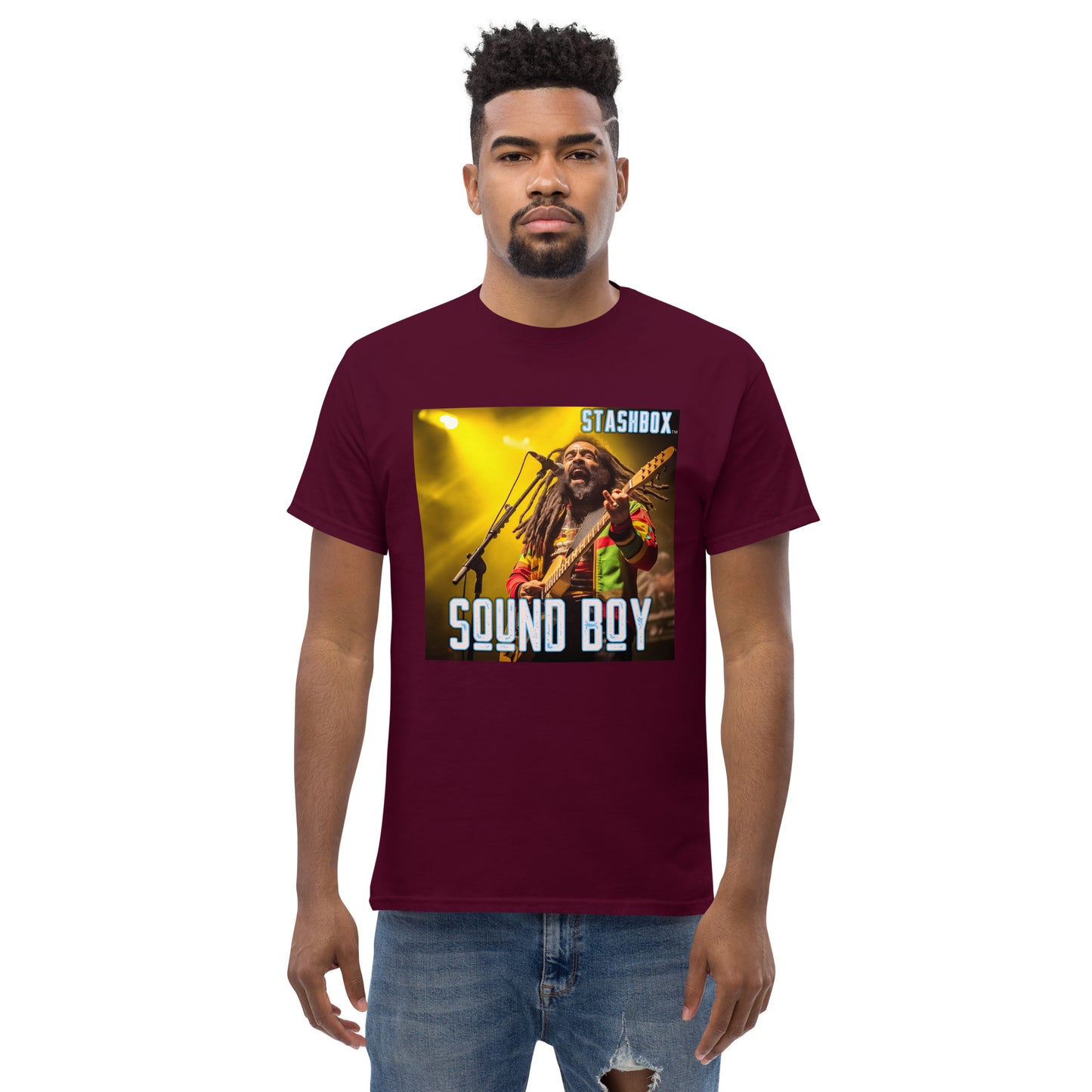 Sound Boy Rhythms: Stashbox Men's Classic Tee, Design #007 - A Fusion of Music and Fashion. Flaunt your passion for music with this trendy tee. Perfect for concerts, gigs, or casual hangouts. #StashboxMusicFashion #SoundBoyStyle #MusicalExpression
