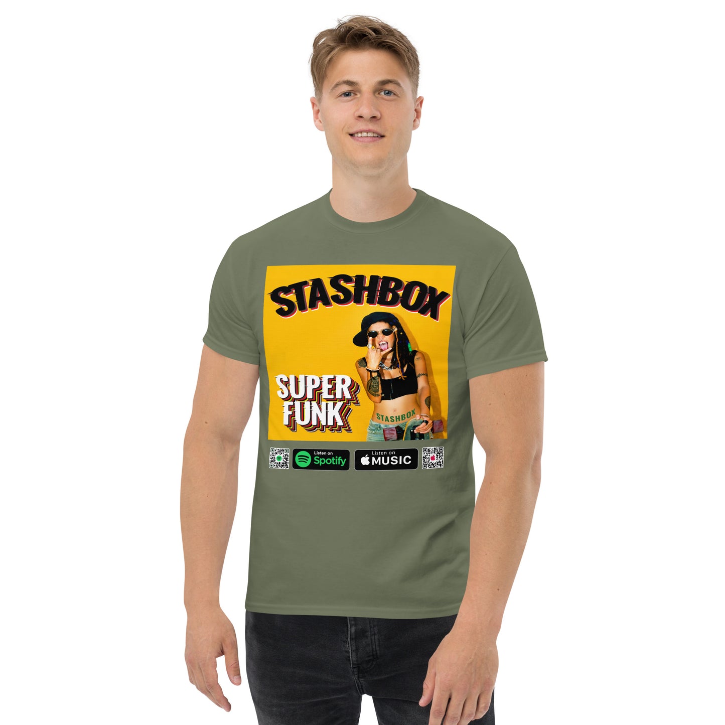 Funk Up Your Wardrobe: Super Funk Men's Classic Tee by Stashbox. Elevate your fashion game with the essence of funk. This tee captures the funky spirit, making it a must-have for music enthusiasts. Let your wardrobe groove. #FunkyTeeStyle #MusicFueledFashion #StashboxGroove