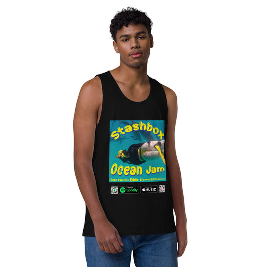 Dive into musical vibes with our Ocean Jam Men’s Premium Tank Top, Design #017. Your fashion, your gateway to musical expression, exclusively at Stashbox.ai.