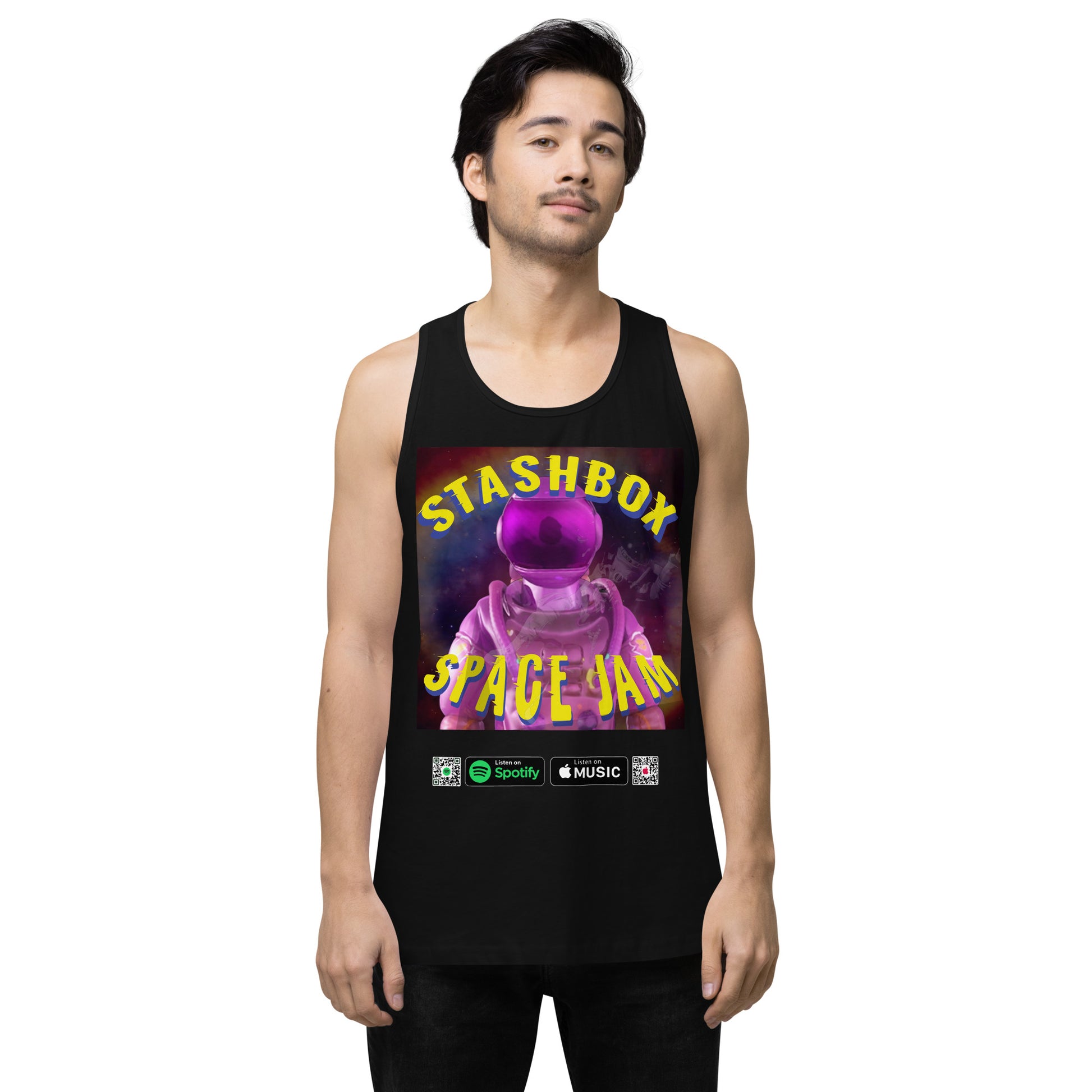 Dive into the Cosmos: Space Jam - Stashbox Men’s Premium Tank Top, Design #005. Embrace cosmic style with this premium tank, perfect for space enthusiasts. Comfort meets artistry in this celestial fashion statement. #StashboxGalaxy #SpaceFashion #CosmicComfort