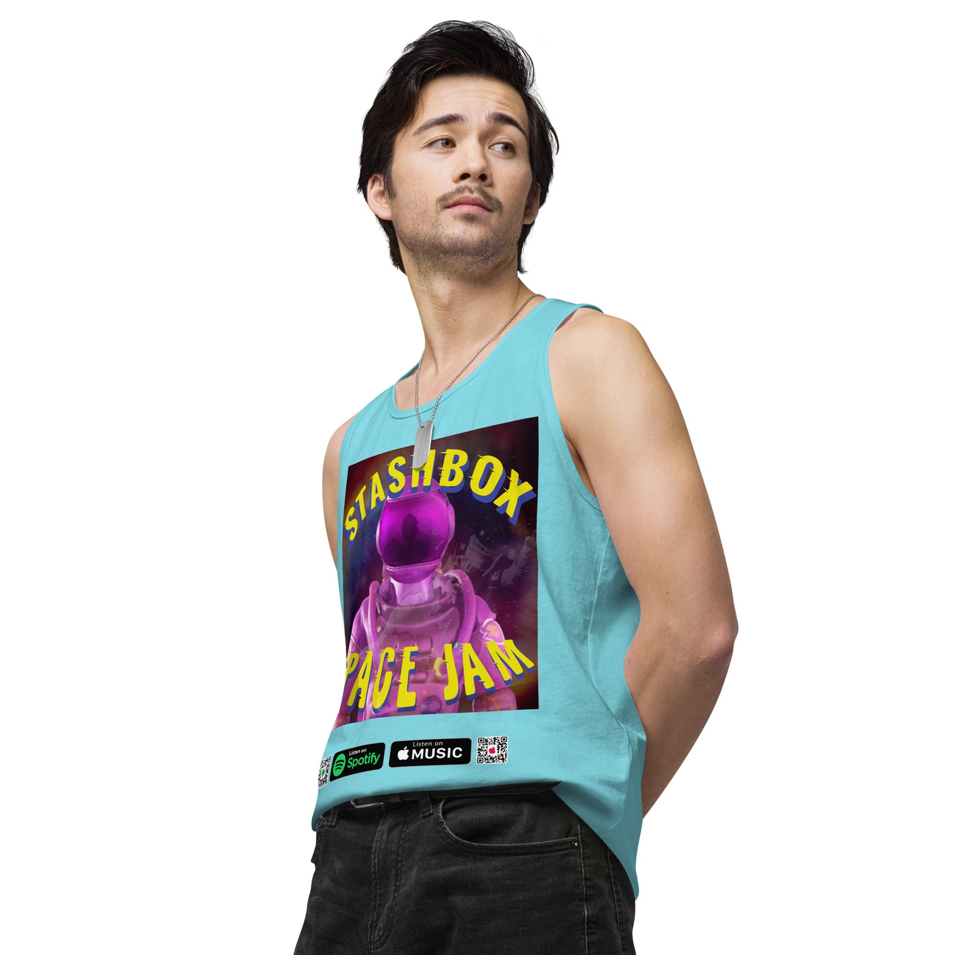 Beyond Gravity: Space Jam - Stashbox Men’s Premium Tank Top, Artwork #005. Elevate your wardrobe to intergalactic heights with this premium tank. A fusion of art and astronomy, perfect for those who find inspiration in the cosmos. #StashboxGalacticArt #SpaceFashion #AstronomyLovers