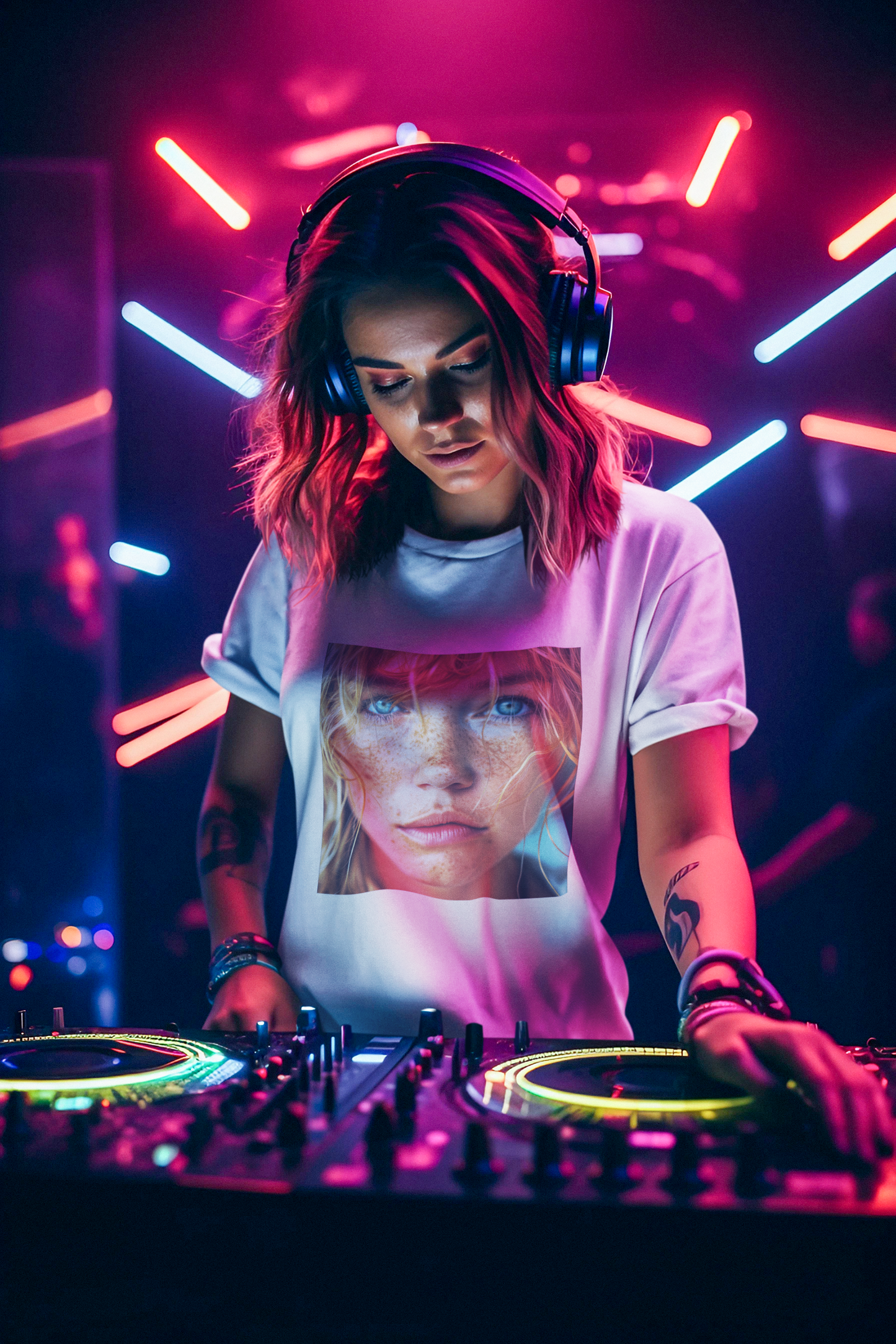 Women's Midweight Cotton Tshirt Redhead Model Beautiful Face Close Up 021